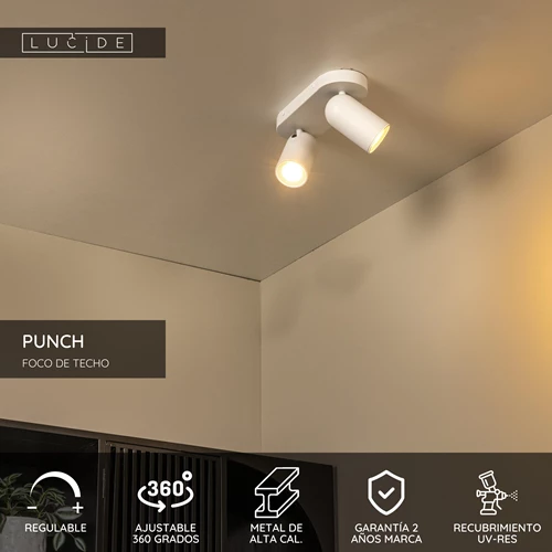 Lucide PUNCH - Foco de techo - 2xGU10 - Blanco - USP